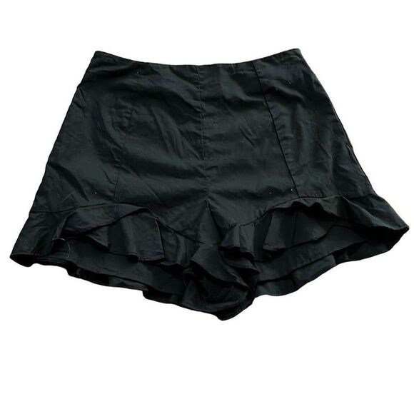 Lush black high waisted ruffle shorts with zipper back - Picture 1 of 5